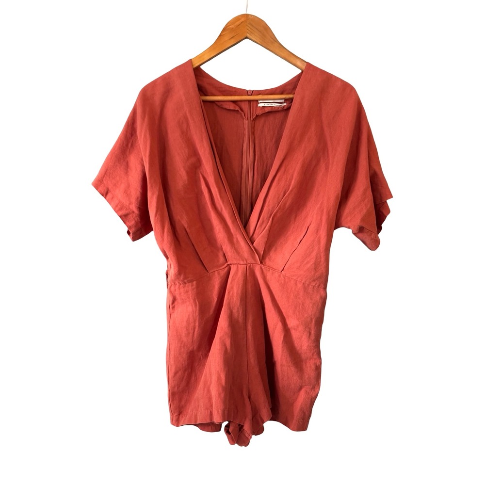 Urban Outfitters Rust Linen Blend V-NeckRomper 6